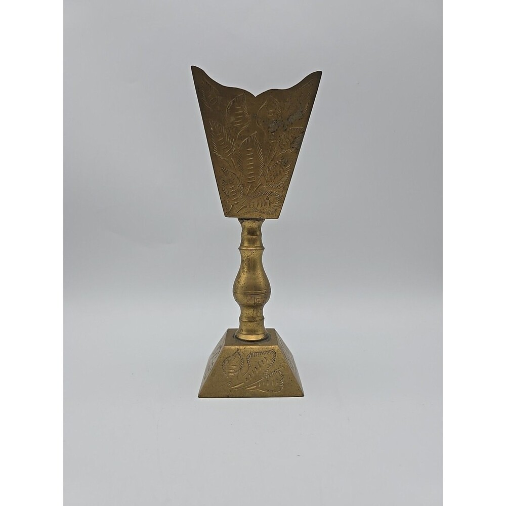Vintage Etched Brass Chalice Goblet Vessel Votive Candle Holder BOHO 1970's